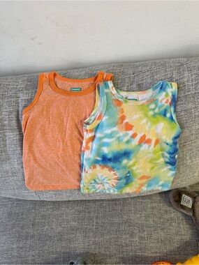 Garanimals Orange Solid & Multicolor Tie-Dye Tank Top Set
